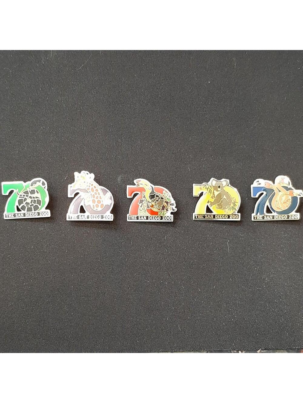 Lot of 5 Vintage San Diego Zoo Anniversary Pins 70th Collectibles